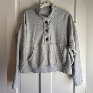 Aerie Gray Button Neck Pullover Sweatshirt Size Small